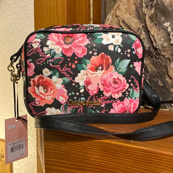 Juicy Couture Handbags - NWT Juicy Couture black with pink floral pattern crossbody purse